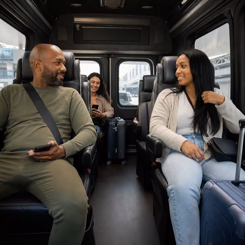 Passengers loading luggage while boarding an Atlanta group shuttle