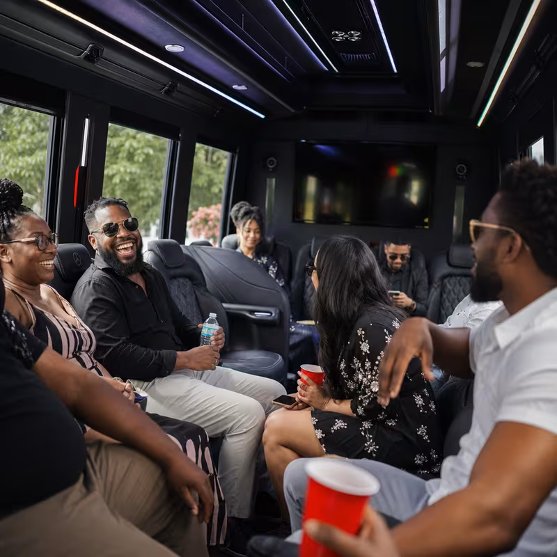 Black Mercedes Sprinter van staged for an Atlanta Private Event Transportation group