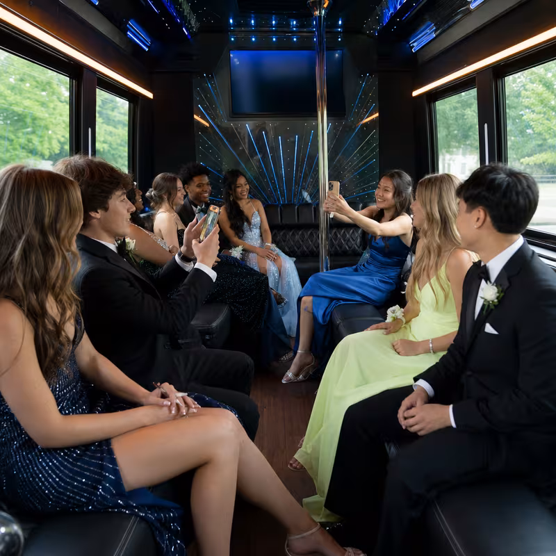 Black Mercedes Sprinter van staged for an Atlanta Prom & Homecoming Transportation group