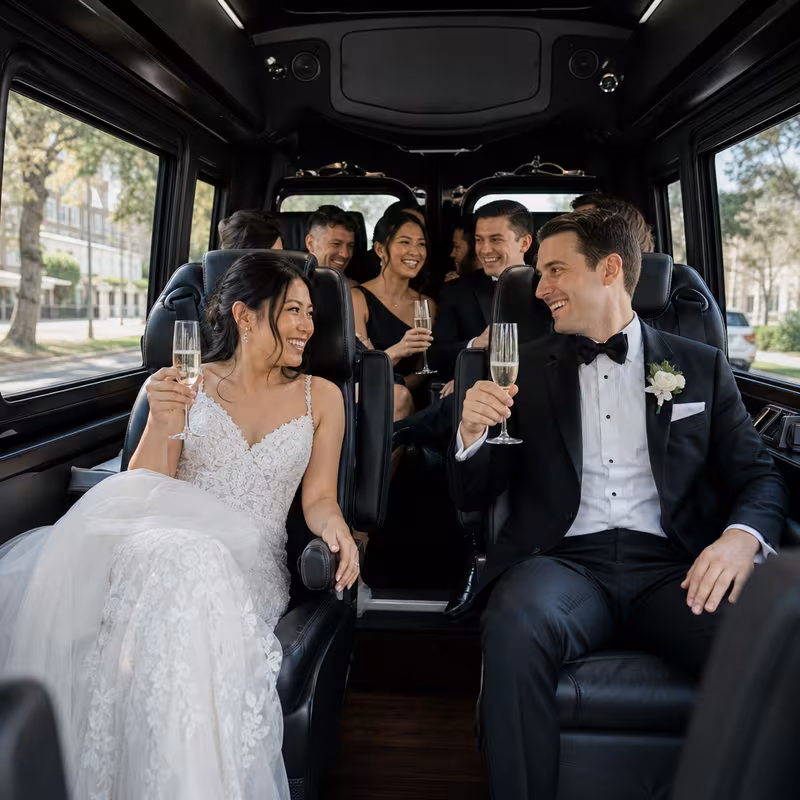 Black Mercedes Sprinter van staged for an Atlanta Wedding Transportation group