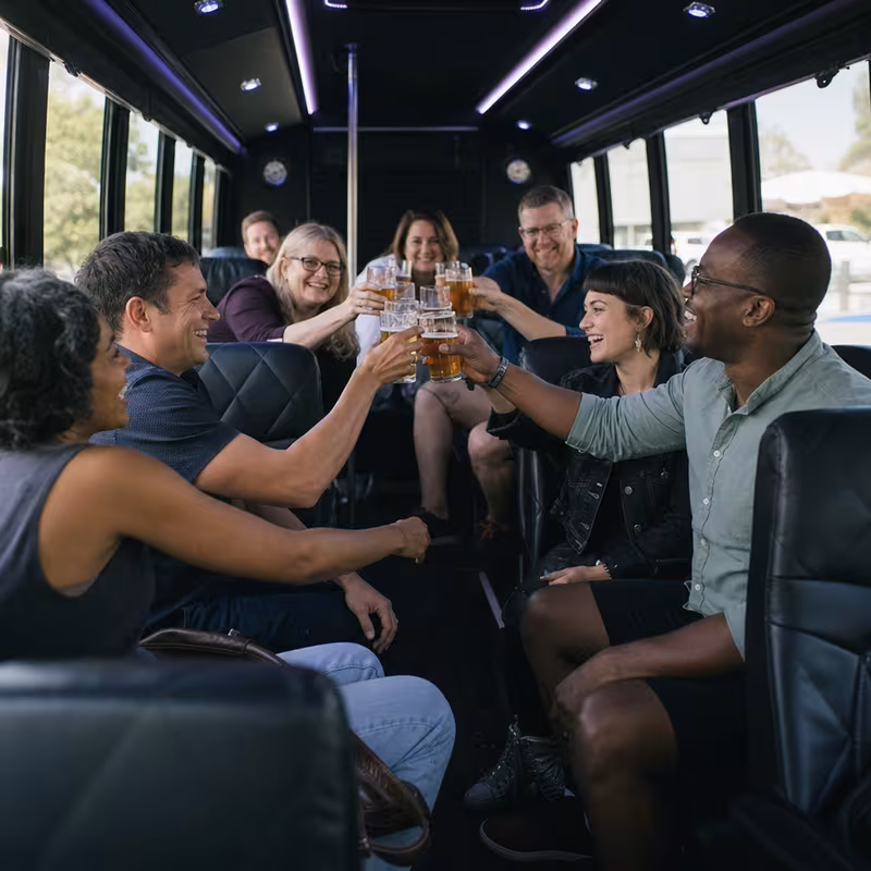 Black Mercedes Sprinter van staged for an Atlanta Winery & Brewery Tour Transportation group